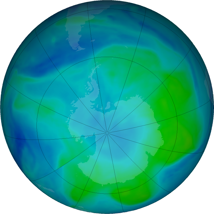 Antarctic ozone map for 02 February 2021